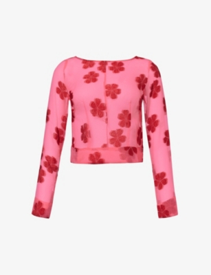 Shop Dries Van Noten Floral-print Semi-sheer Chiffon Top In Pink