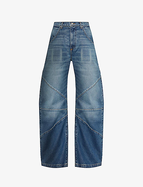 EB DENIM: Frederick brand-patch relaxed-fit wide-leg jeans