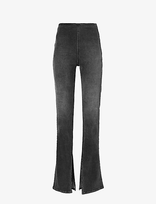 EB DENIM: Split-hem slim-fit straight-leg high-rise stretch-denim jeans