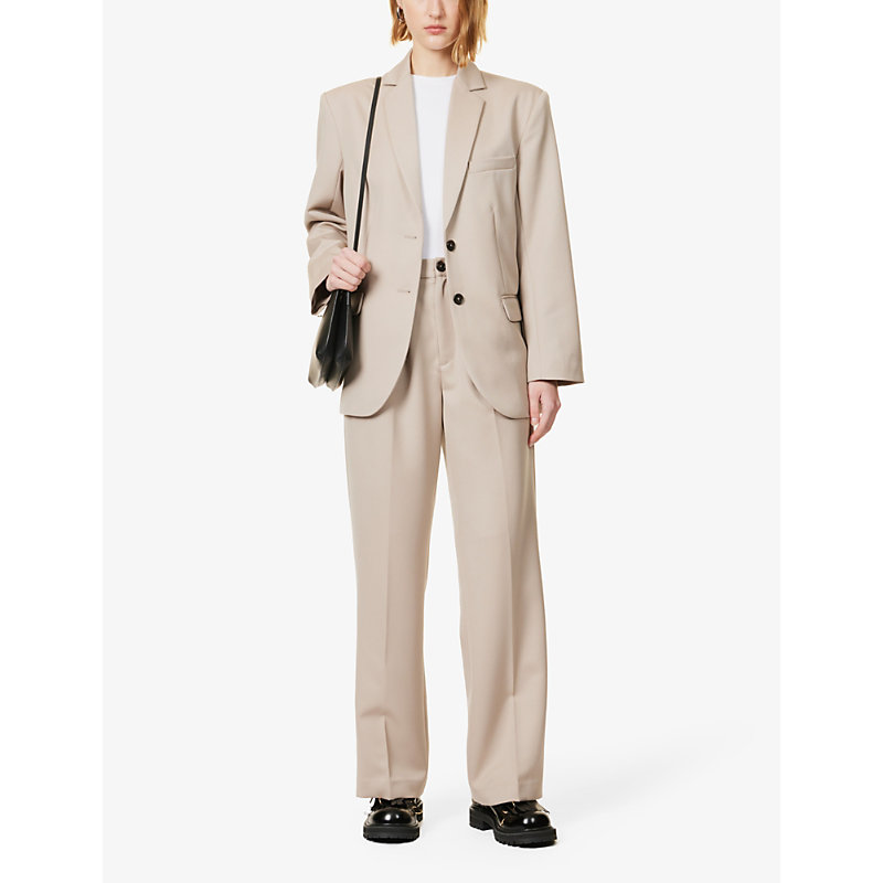 Shop Anine Bing Quinn Single-breasted Wool Blazer In Taupe