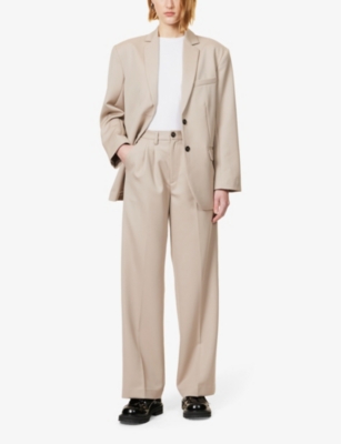 Shop Anine Bing Carrie Straight-leg Mid-rise Wool Trousers In Taupe