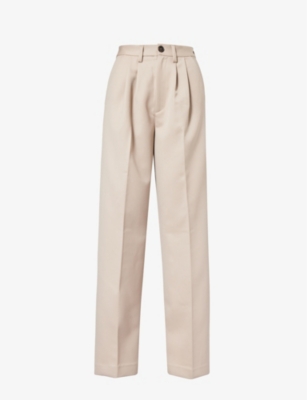 Shop Anine Bing Carrie Straight-leg Mid-rise Wool Trousers In Taupe