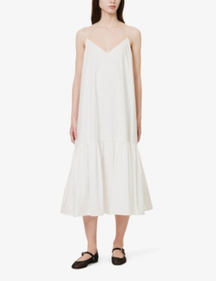 Shop Anine Bing Averie Sleeveless Cotton-poplin Midi Dress In White