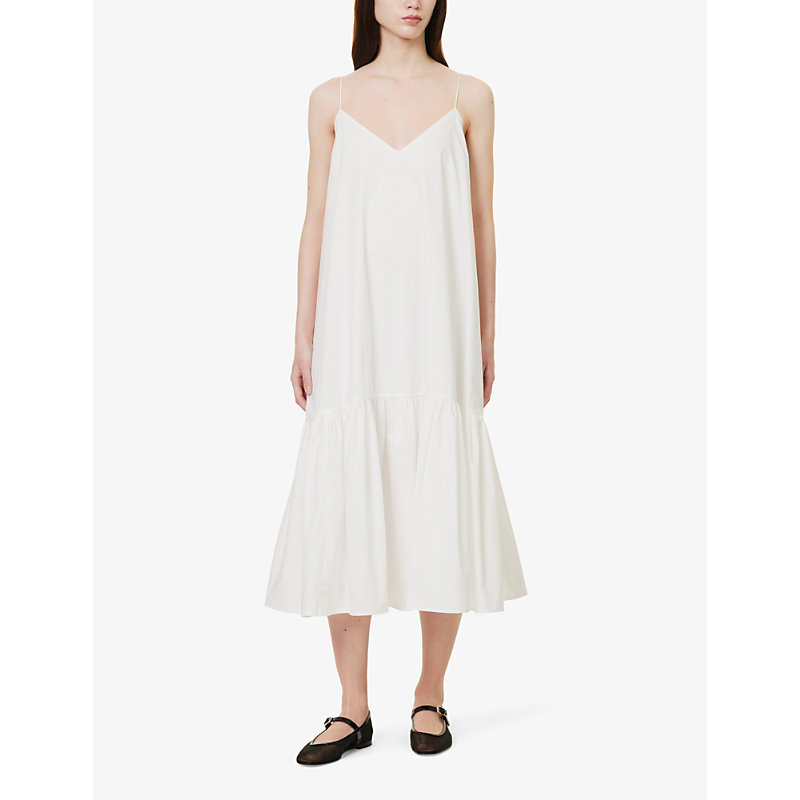 Shop Anine Bing Women's White Averie Sleeveless Cotton-poplin Midi Dress