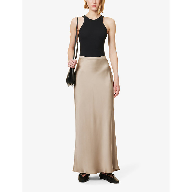 Shop Anine Bing Women's Taupe Bar High-waist Silk Maxi Skirt