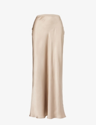 Shop Anine Bing Womens Taupe Bar High-waist Silk Maxi Skirt