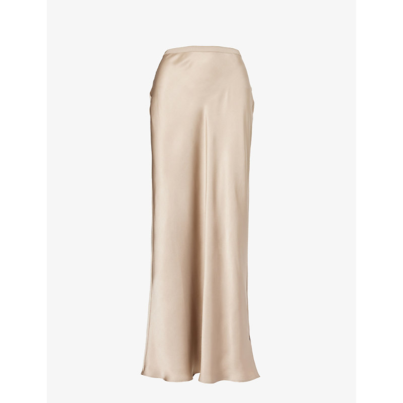 Shop Anine Bing Women's Taupe Bar High-waist Silk Maxi Skirt
