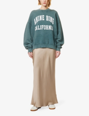 Shop Anine Bing Women's Green Miles Branded-print Organic Cotton-jersey Sweatshirt