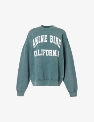 Shop Anine Bing Women's Green Miles Branded-print Organic Cotton-jersey Sweatshirt