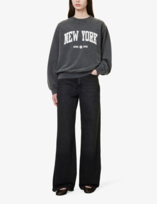 Shop Anine Bing Women's Washed Black Ramona Brand-print Organic-cotton Jersey Sweatshirt