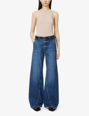 Shop Anine Bing Women's Artic Blue Briley Brand-patch Wide-leg High-rise Jeans