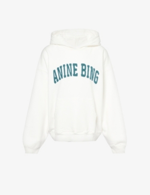 Shop Anine Bing Women's Ivory Harvey Logo-print Cotton-jersey Hoody