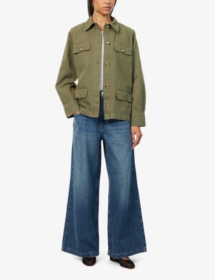 Shop Anine Bing Women's Army Green Corey Spread-collar Cotton Jacket