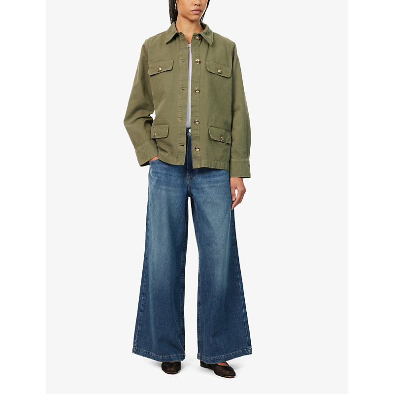 Shop Anine Bing Womens Army Green Corey Spread-collar Cotton Jacket