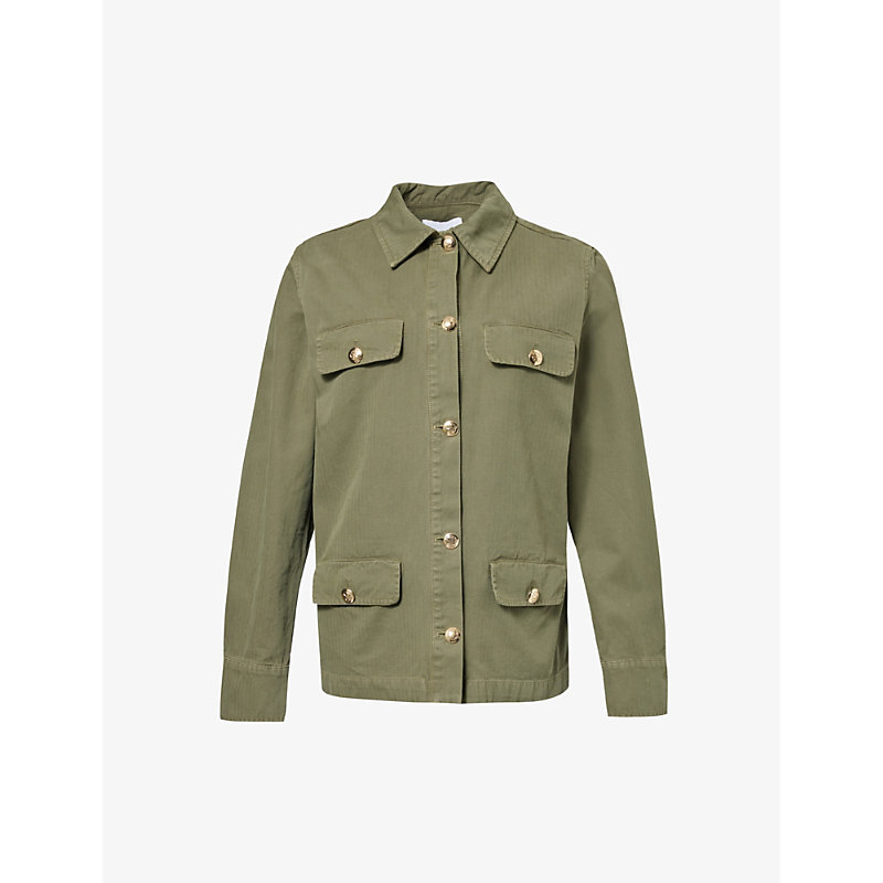 Shop Anine Bing Corey Spread-collar Cotton Jacket In Army Green
