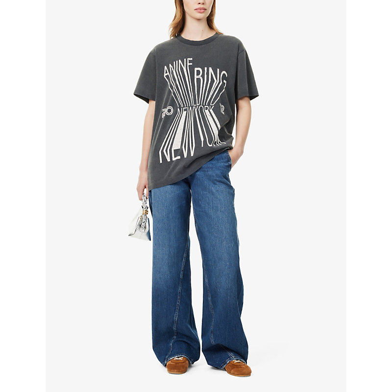 Shop Anine Bing Colby Brand-print Cotton-jersey T-shirt In Washed Black