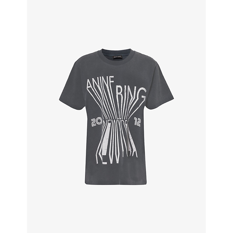 Shop Anine Bing Colby Brand-print Cotton-jersey T-shirt In Washed Black