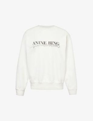 Shop Anine Bing Ramona Brand-print Cotton-jersey In Ivory