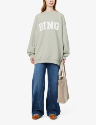 Shop Anine Bing Womens Green Tyler Brand-appliqué Cotton-jersey Sweatshirt