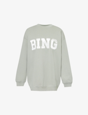 Anine Bing Womens Green Tyler Brand-appliqué Cotton-jersey Sweatshirt