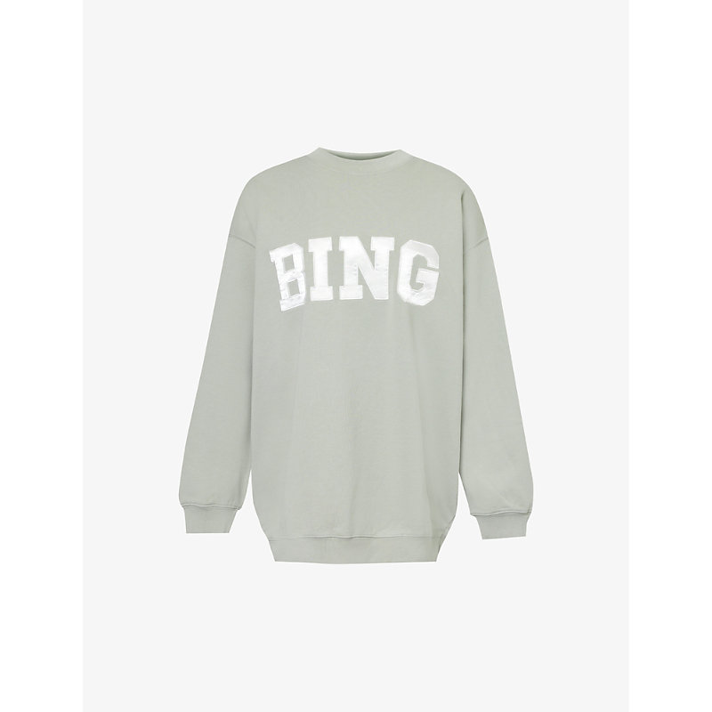 Anine Bing Tyler Brand-appliqué Cotton-jersey Sweatshirt In Green