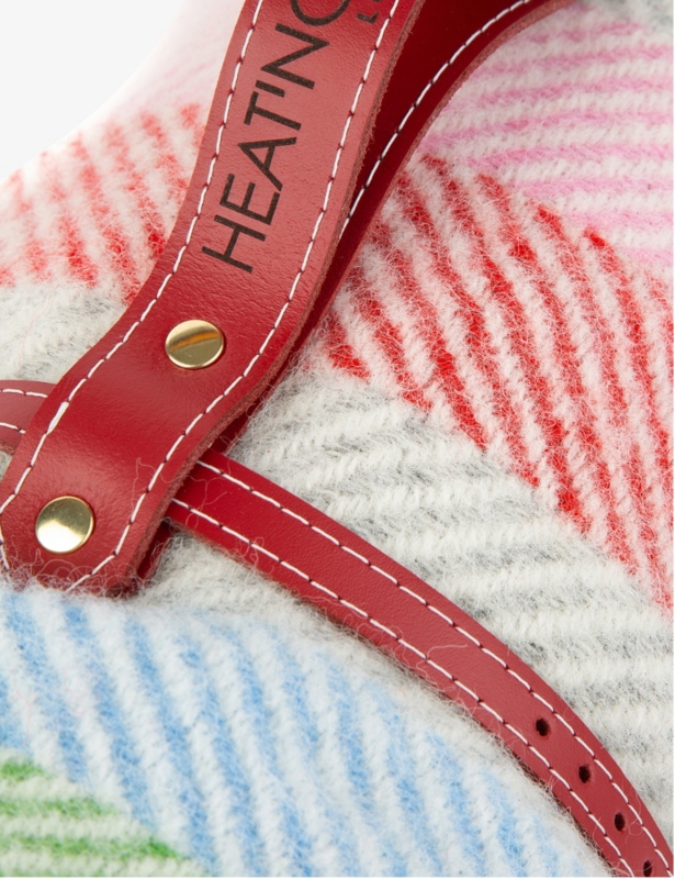 Rainbow leather-strap wool picnic blanket 145cm x 183cm