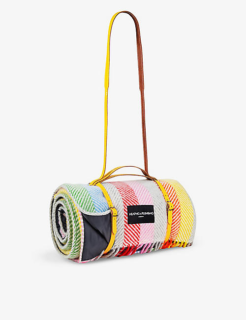 HEATING & PLUMBING LONDON: Rainbow leather-strap wool picnic blanket 145cm x 183cm