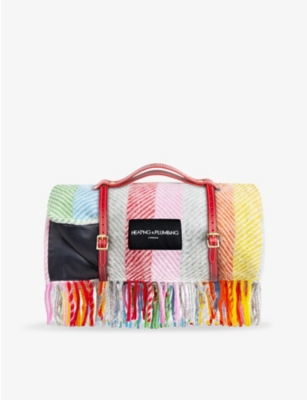 HEATING & PLUMBING LONDON: Rainbow leather-strap wool picnic blanket 145cm x 183cm