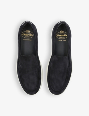 Church Mens Navy Longton Brand-print Suede Boat Shoes In Navy