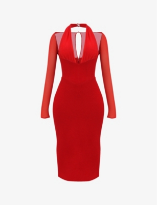 House Of Cb Womens Scarlet Yasmin Plunge-neck Woven Midi Dress