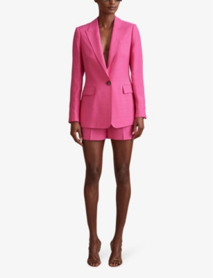 Shop Reiss Women's Pink Hewey Slim-fit Single-breasted Woven Blazer