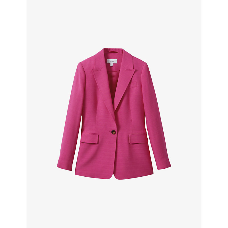 Shop Reiss Women's Pink Hewey Slim-fit Single-breasted Woven Blazer