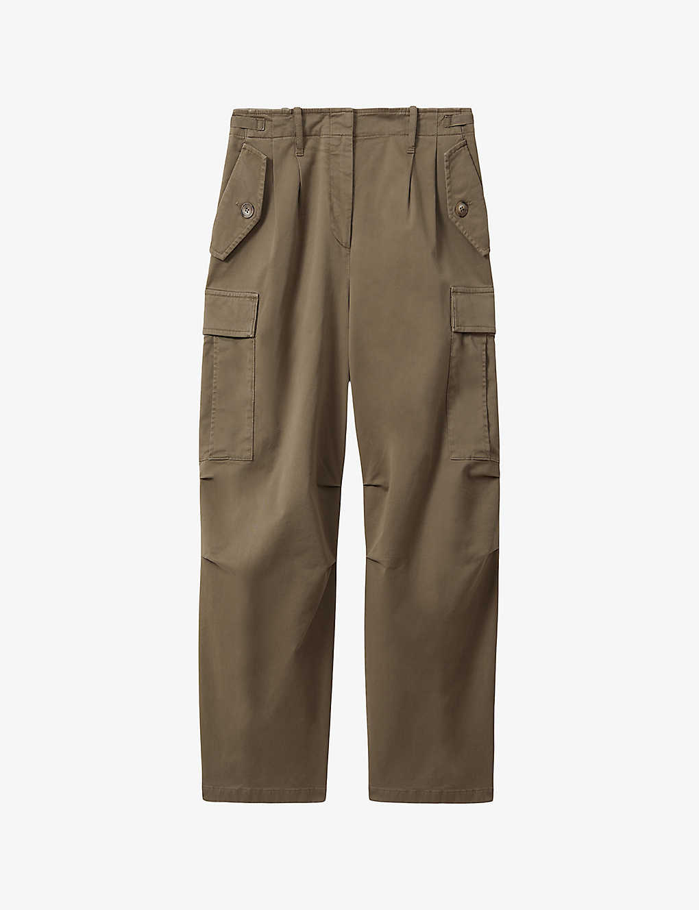 Reiss Womens Khaki Indie Front-pleat Tapered-leg Stretch-cotton Trousers In Brown