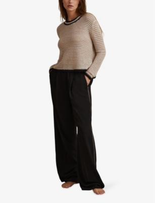 Shop Reiss Women's Black Remi Side-stripe High-rise Woven Trousers