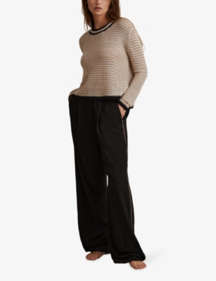 Reiss Womens Black Remi Side-stripe High-rise Woven Trousers In Black