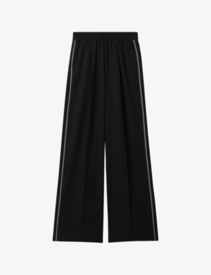 Reiss Womens Black Remi Side-stripe High-rise Woven Trousers