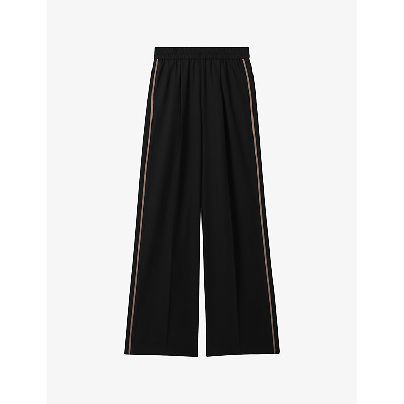 Reiss Womens Black Remi Side-stripe High-rise Woven Trousers