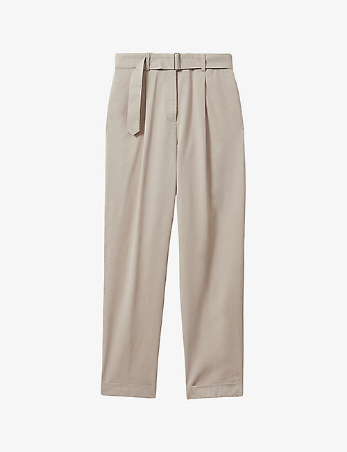 REISS: Hutton tapered-fit high-rise stretch-cotton trousers