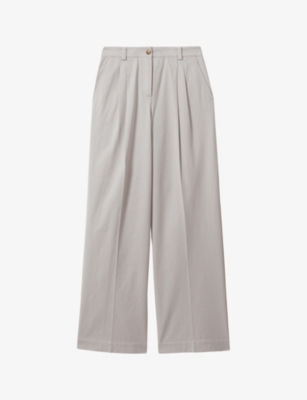 Reiss Womens Grey Astrid Wide-leg High-rise Stretch-cotton Trousers