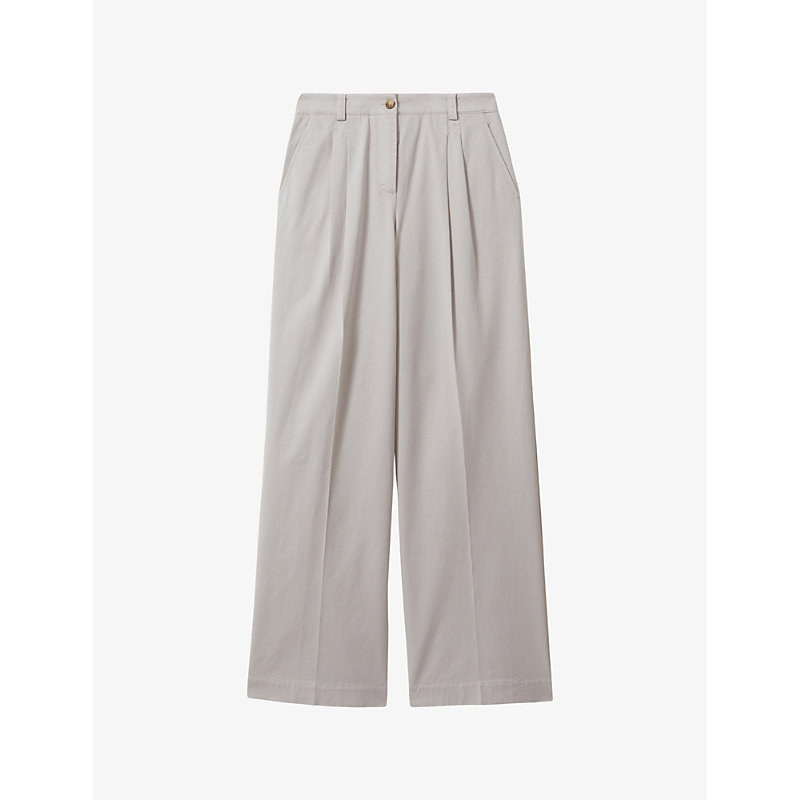 Reiss Womens Grey Astrid Wide-leg High-rise Stretch-cotton Trousers