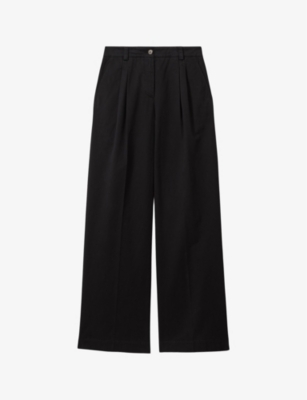 Reiss Womens Washed Black Astrid Wide-leg High-rise Stretch-cotton Trousers