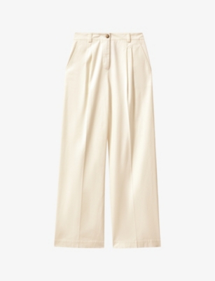Reiss Astrid Wide-leg High-rise Stretch-cotton Trousers In White