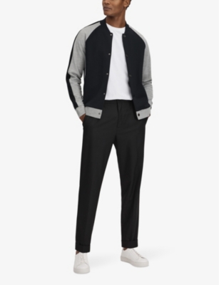 Shop Reiss Men's Navy/grey Pelham Colour-blocked Stretch-woven Jacket