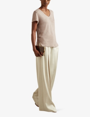 Shop Reiss Women's Mink Lottie V-neck Short-sleeve Linen T-shirt