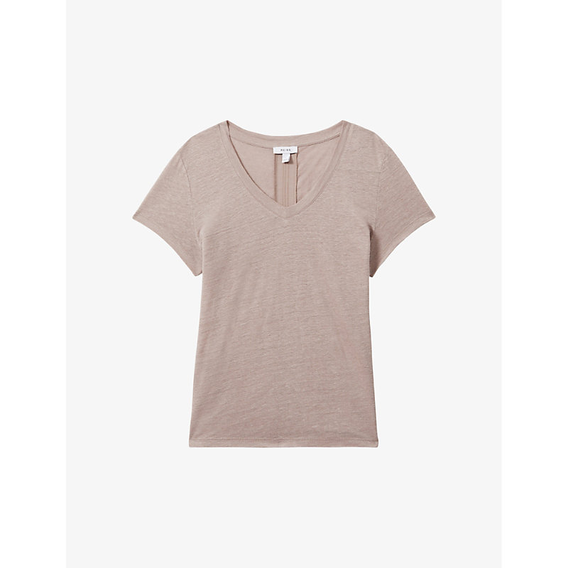 Shop Reiss Women's Mink Lottie V-neck Short-sleeve Linen T-shirt