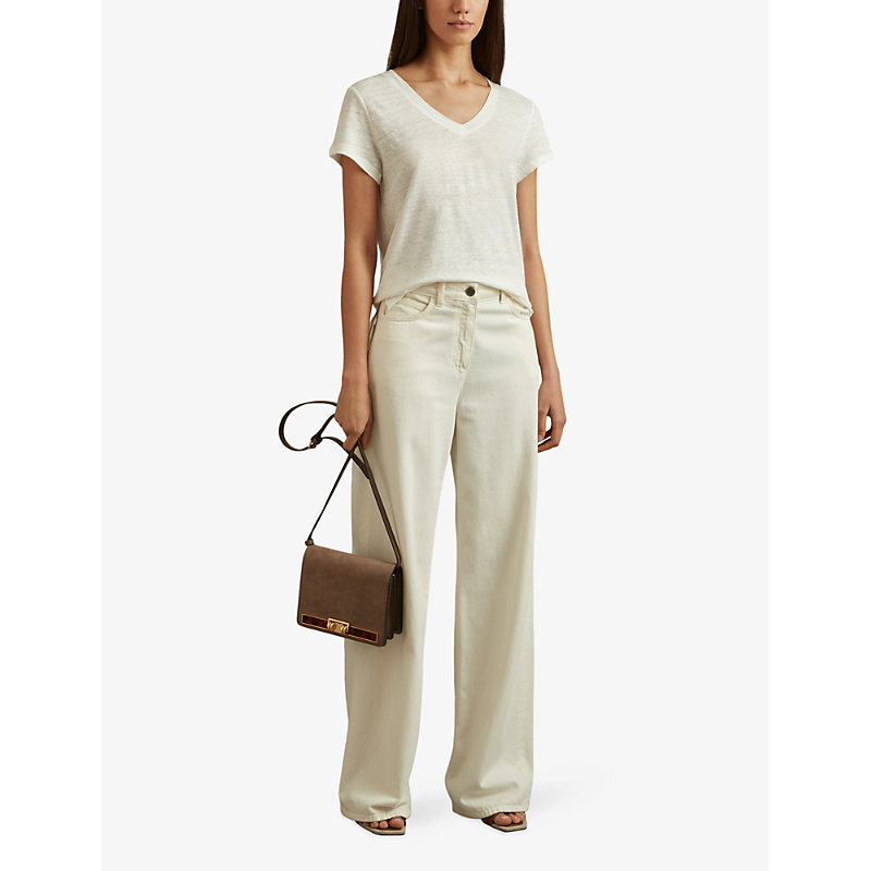 Shop Reiss Women's White Lottie V-neck Short-sleeve Linen T-shirt