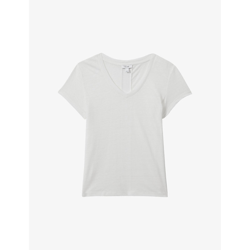 Shop Reiss Women's White Lottie V-neck Short-sleeve Linen T-shirt
