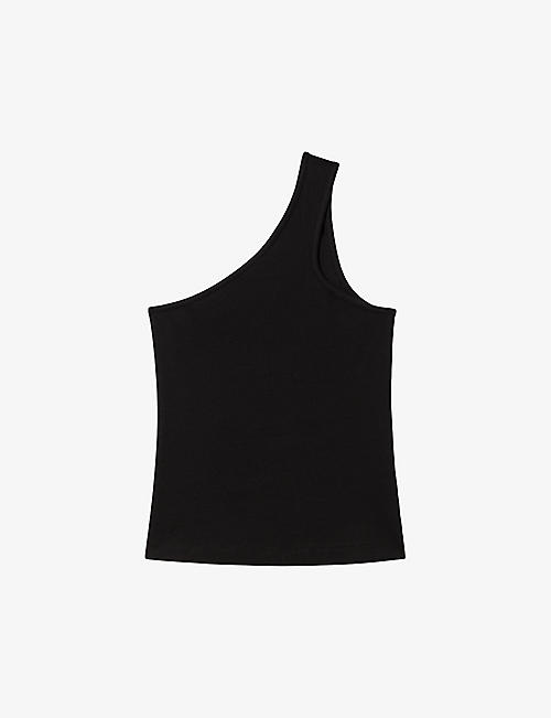 REISS: Ria one-shoulder ribbed stretch-cotton top