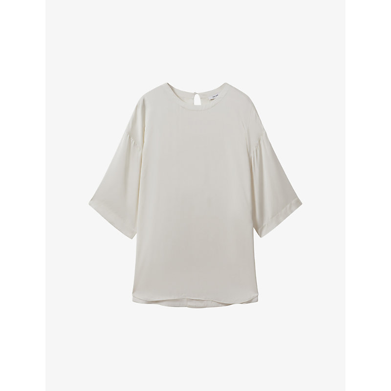 Shop Reiss Women's Ivory Anya Round-neck Relaxed-fit Satin Blouse