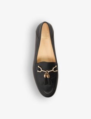 Shop Dune Women's Black-leather Graysons Tassel-charm Leather Loafers